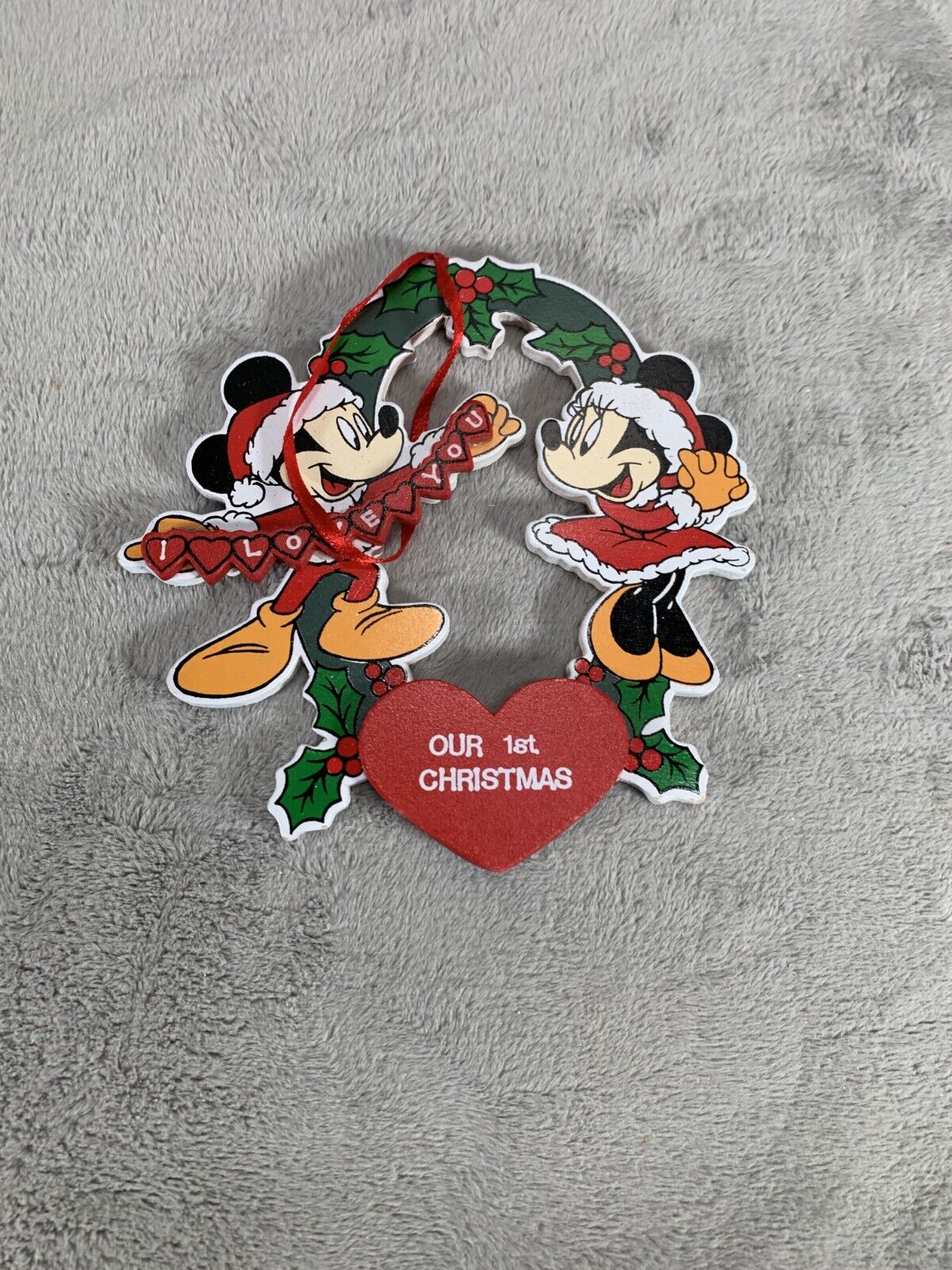 Vintage Disney Our 1st Christmas Mickey and Minnie Wood Christmas Ornament