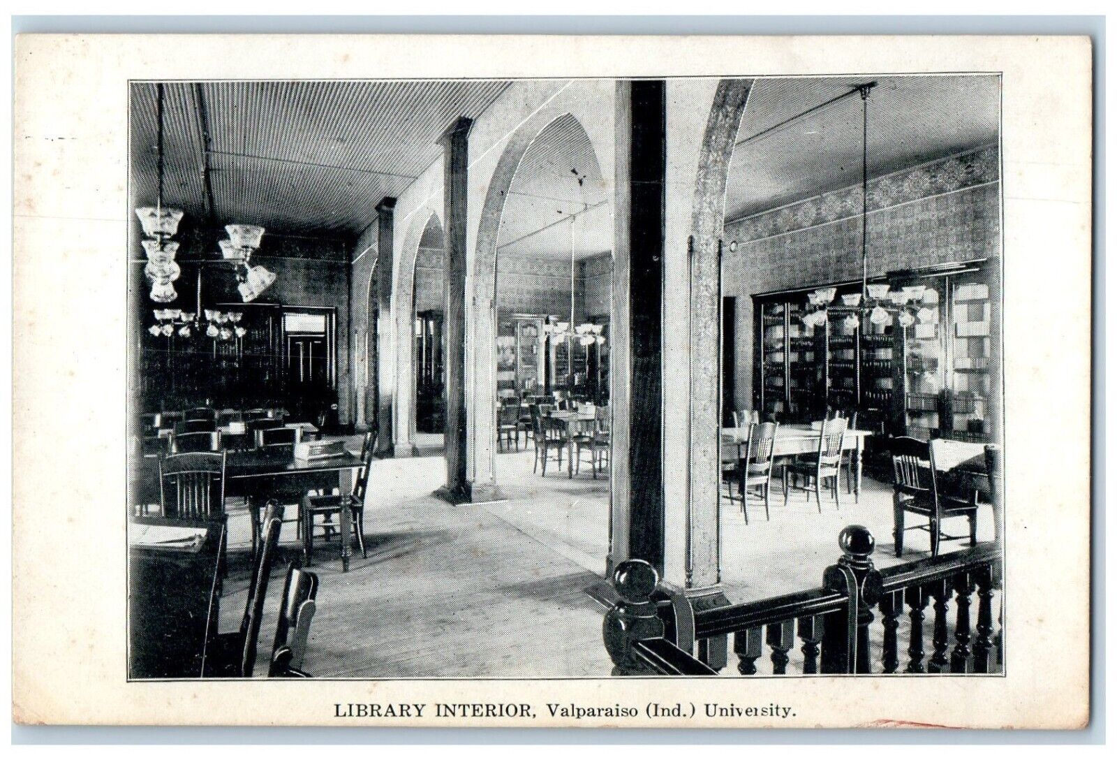 1909 Library Interior Restaurant Valparaiso University Indiana Vintage Postcard