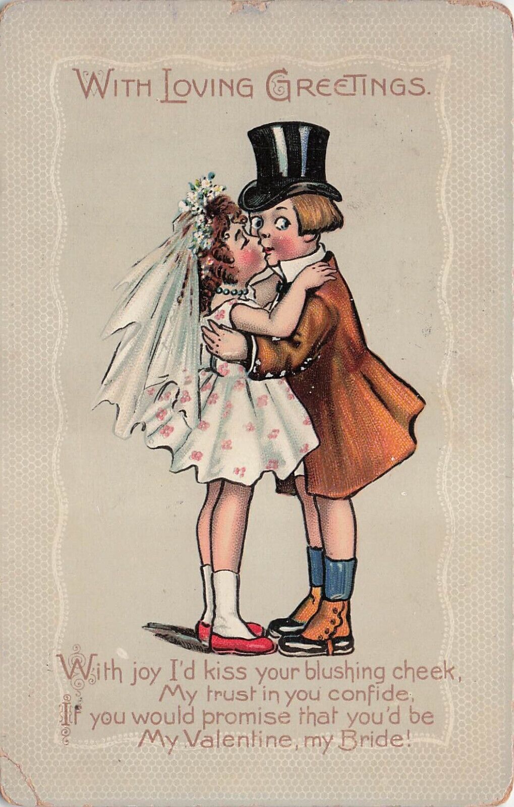 Antique Valentines Card Marriage Kiss Romance Menasha Wisconsin Vtg Postcard E36