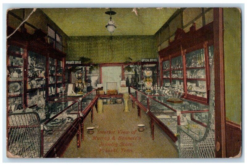 c1910\'s Interior View Of Murray & Bennett\'s Jewelry Store Palaski TN Old Photo