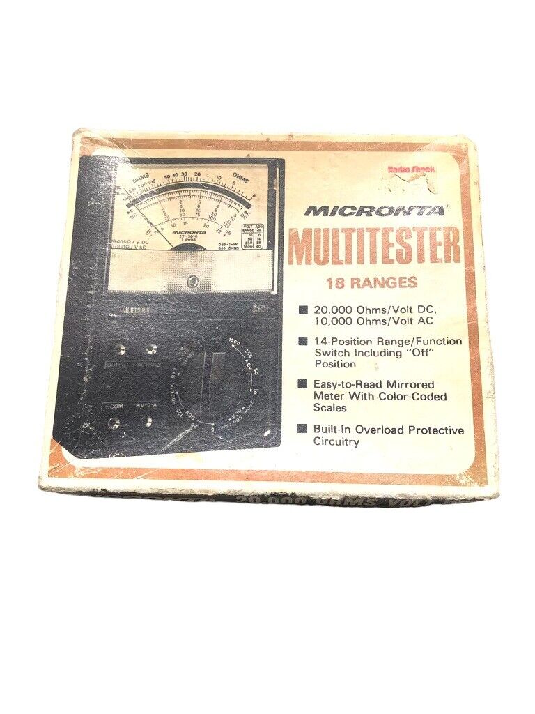 Vintage Micronta Multitester 18 Ranges No. 22-201B Two Jewel Meter with Box