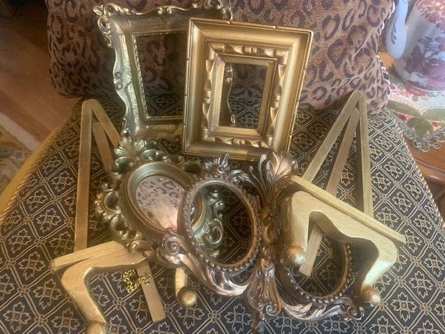 Lot of 6 ANTIQUE Gilded Resin & Wood Easels Small Picture Frames Mirror BAROQUE
