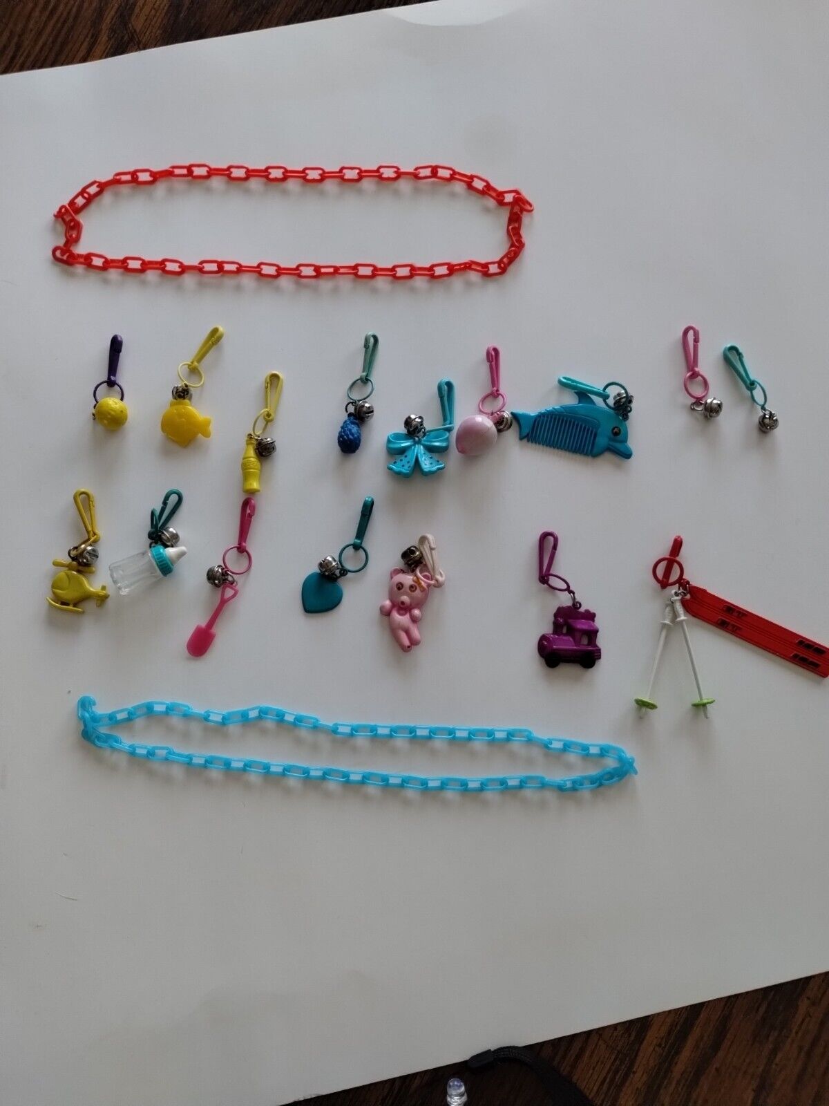 Vintage 80’s Plastic Bell Charm Necklace 1980 Retro lot of 2.   14 charm\'s 
