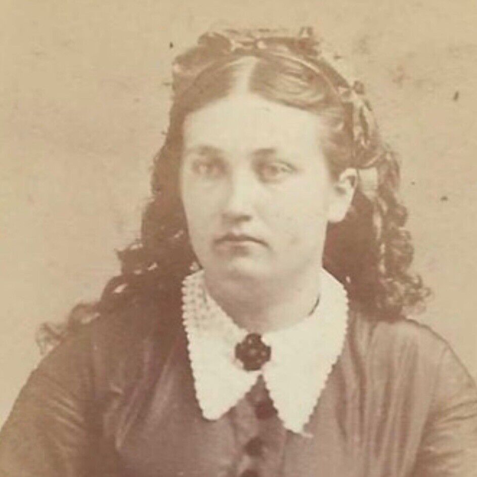 Antique CDV Photo Beautiful Victorian Woman Long Hair Norwalk Ohio Photograph