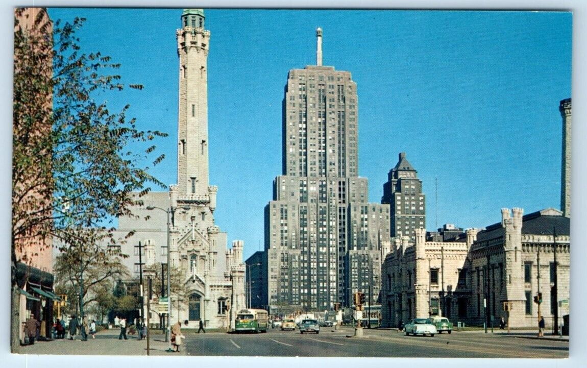 CHICAGO North Michigan Ave Palmolive Building Water Tower ILLINOIS USA Postcard