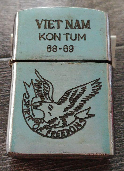 Vintage Vietnam Zippo Lighter 1968-69 Kon Tum Collectible with Engraved Art
