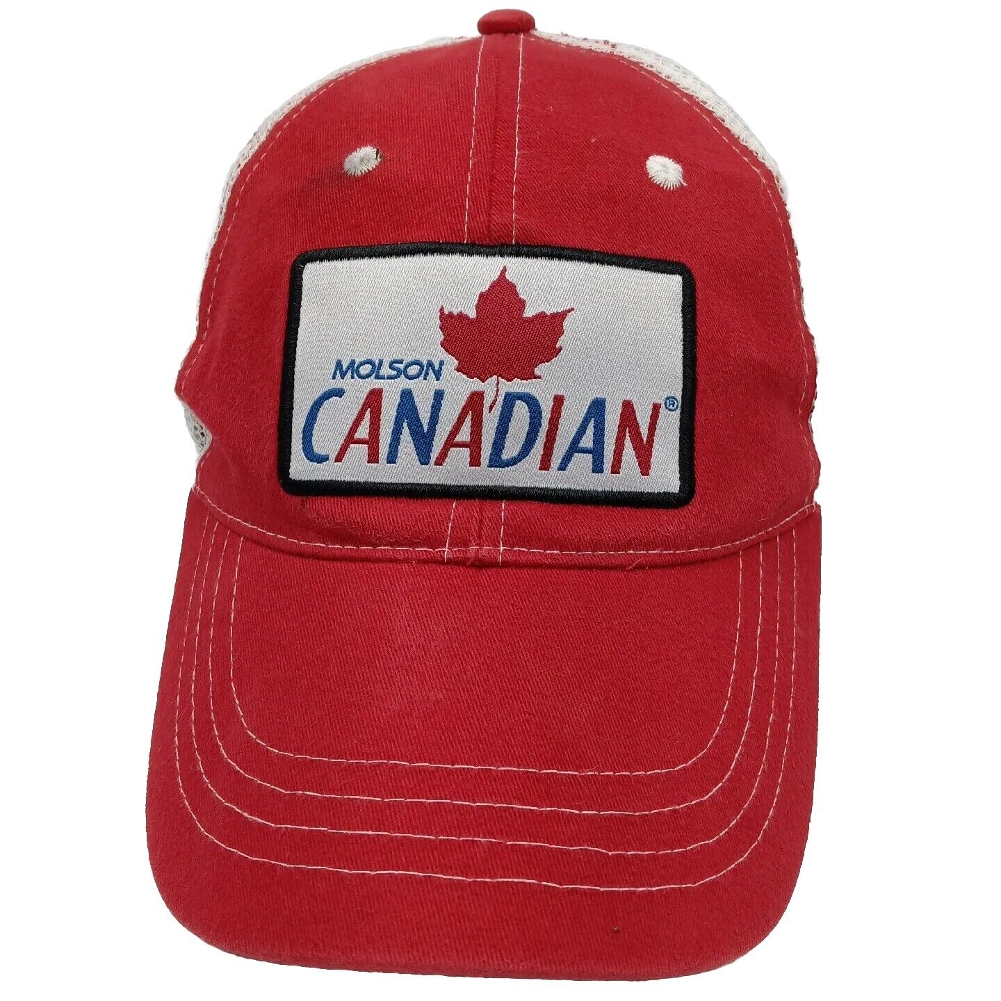 Vtg Molson Canadian Red White Trucker Snapback Mesh Hat Baseball Cap
