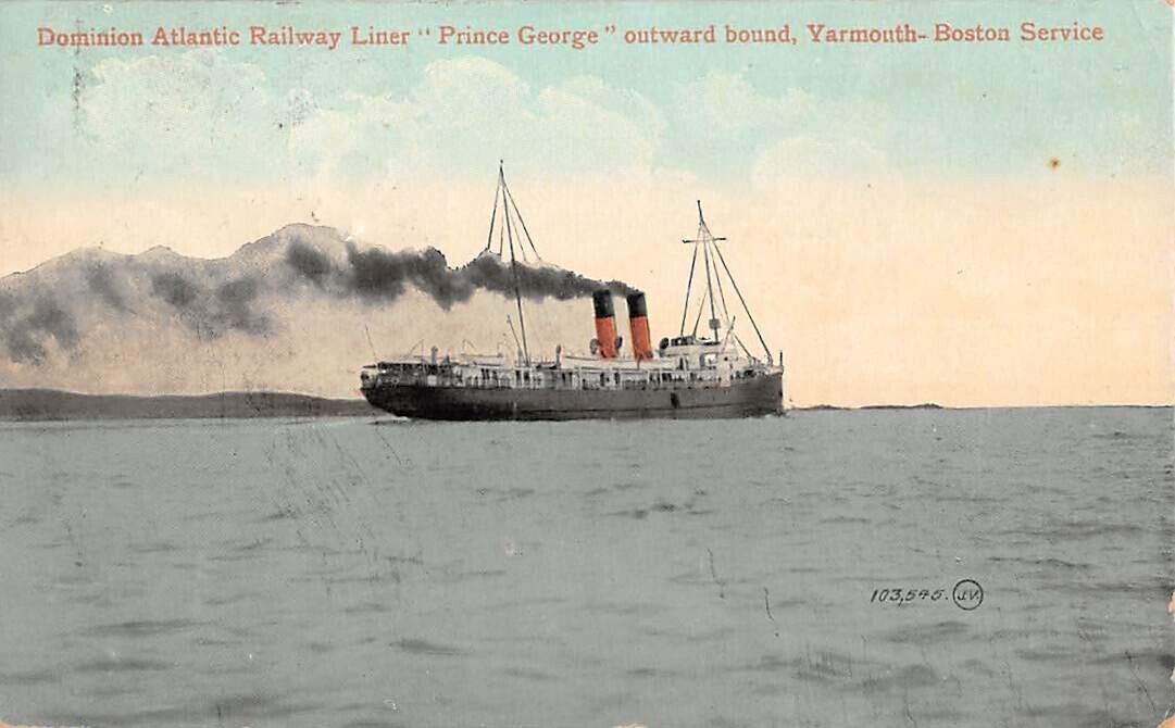SS PRINCE GEORGE, DOMINION ATLANTIC RAILWAY SHIIP LINE AT SEA ~ used 1908