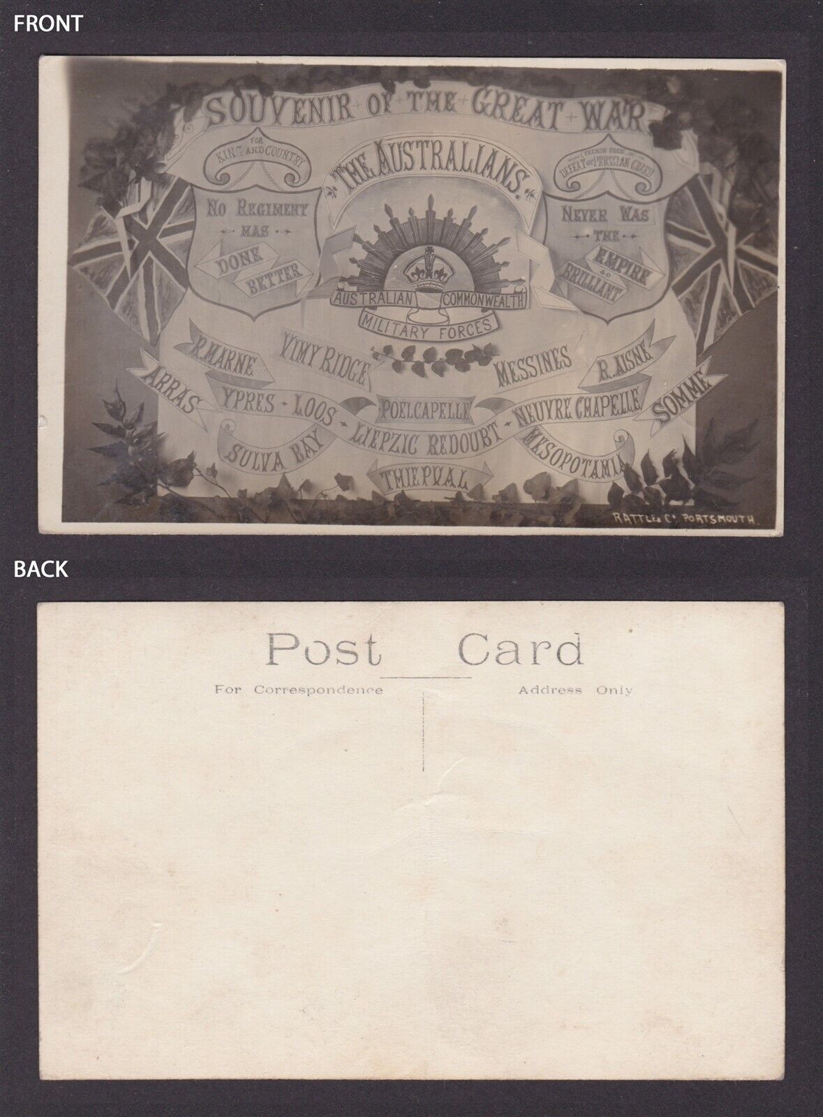 AUSTRALIA, Postcard, Australian military forces, WWI, Unposted