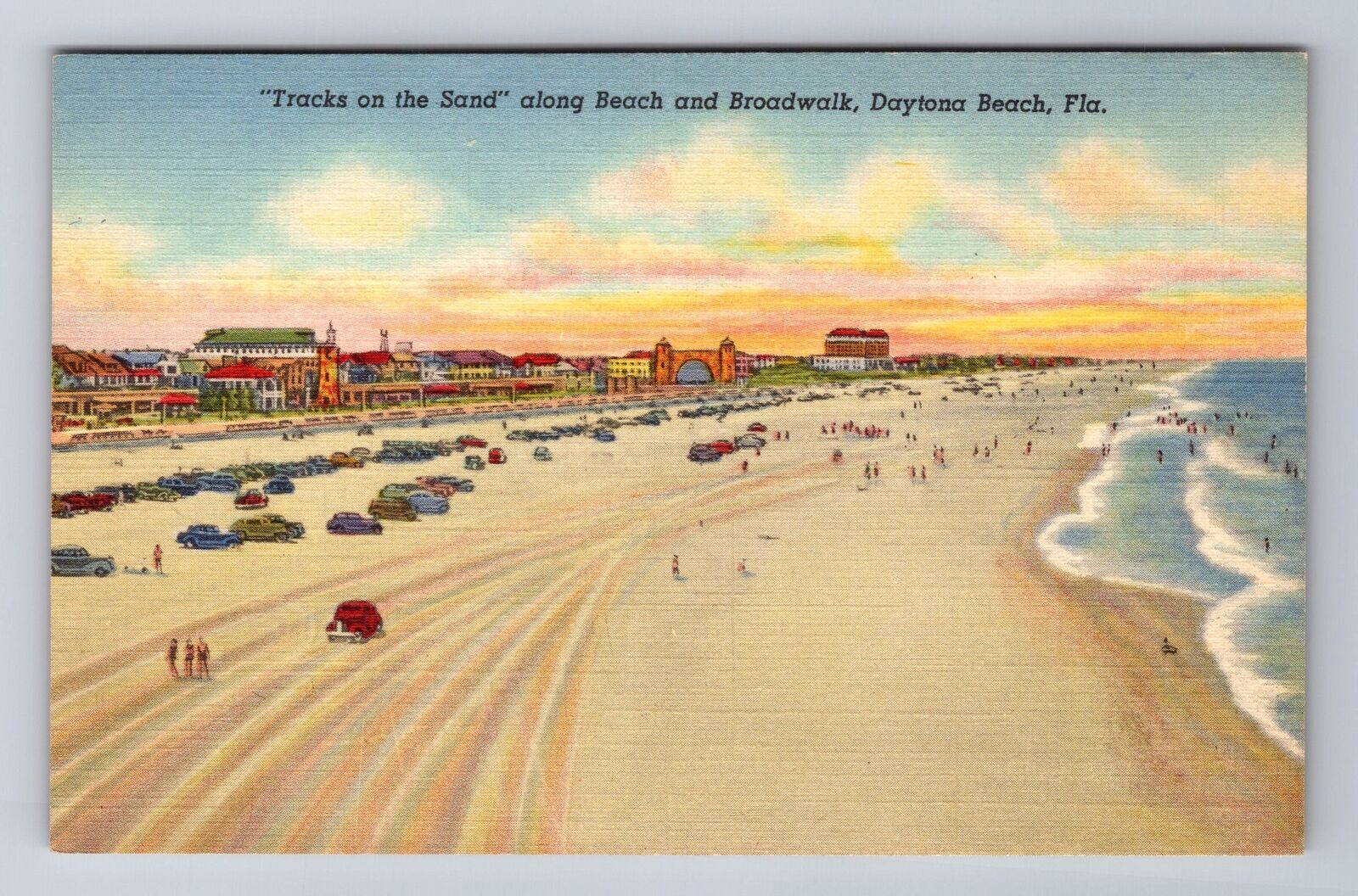 Daytona Beach FL-Florida, Driving along Beach and Boardwalk, Vintage Postcard