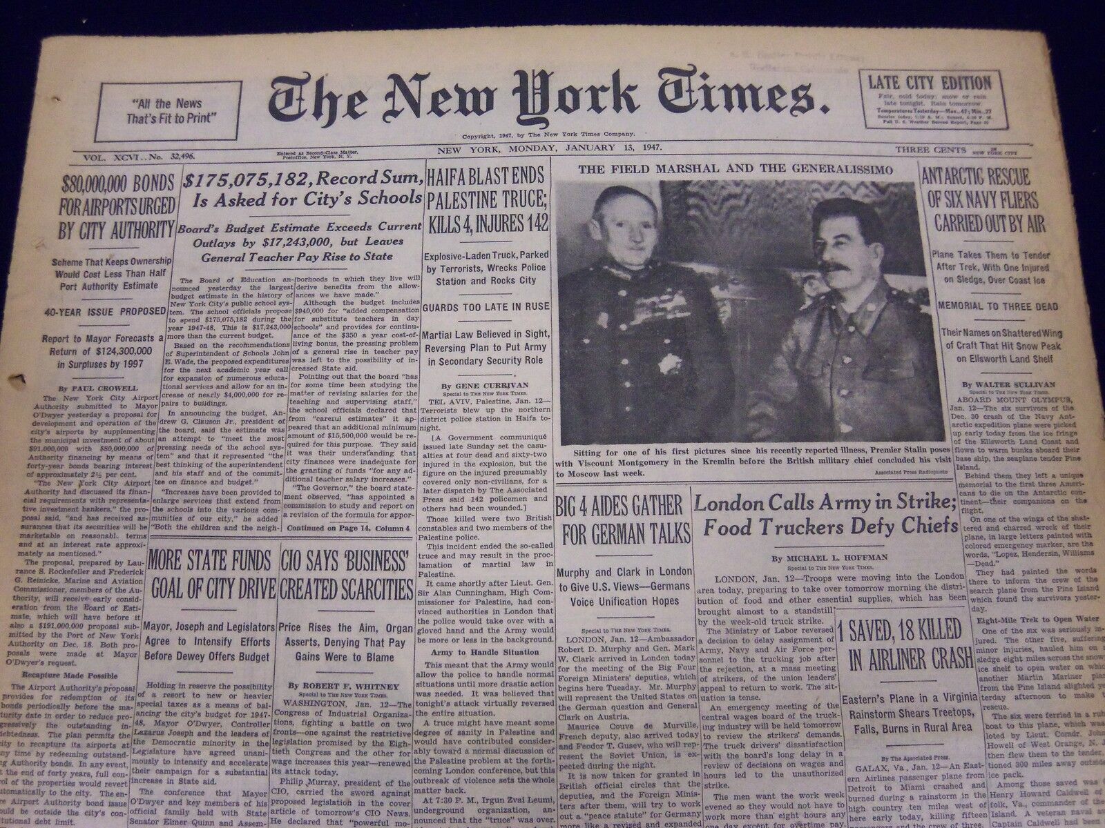 1947 JANUARY 13 NEW YORK TIMES - HAIFA BLAST ENDS PALESTINE TRUCE - NT 65