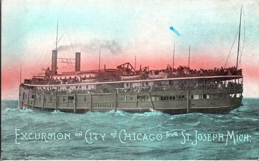Postcard Excursion Ship City of Chicago St. Joseph MI Michigan c.1901-1907  M243