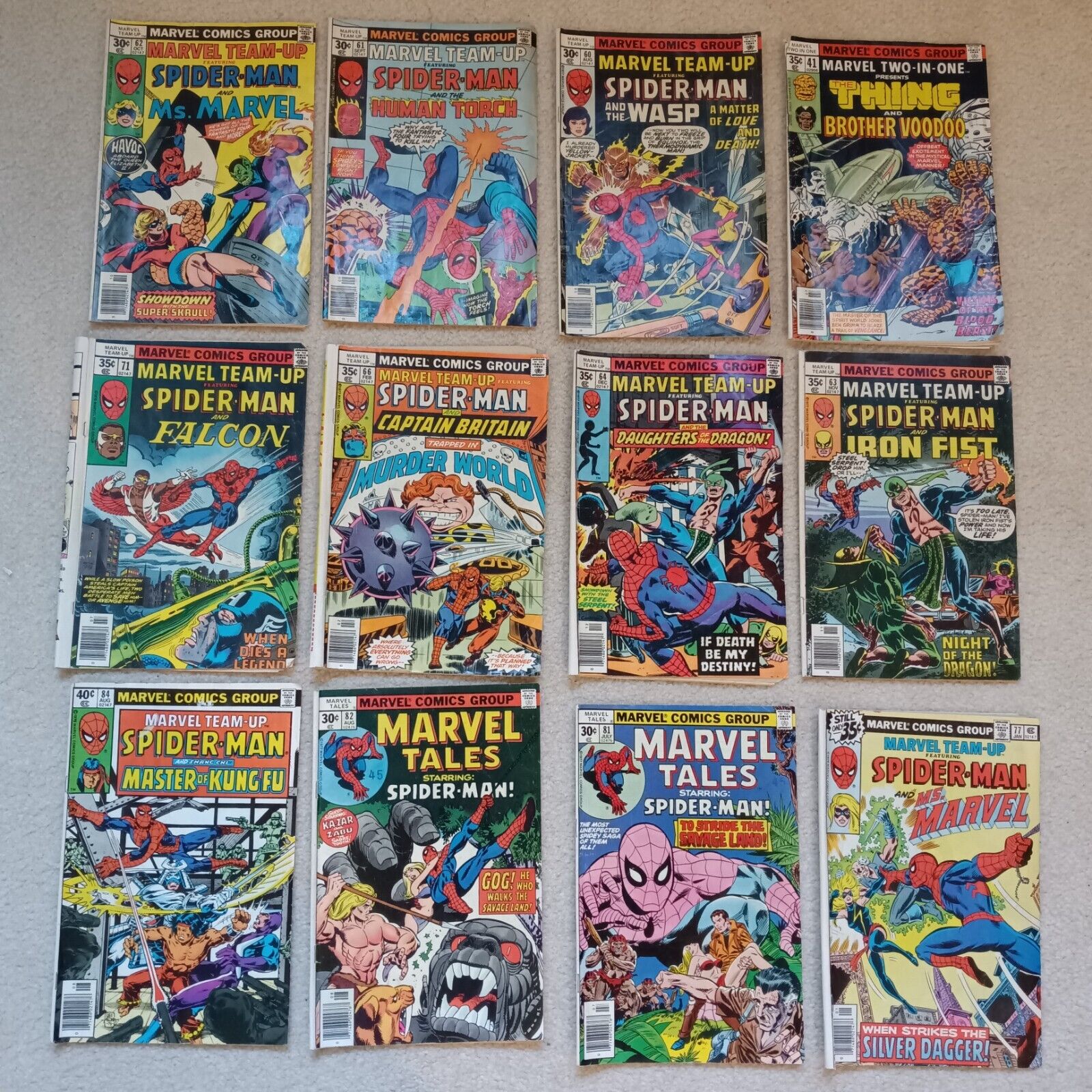 Lot of 12 Marvel Two-In-One Spider-Man Comics 1977-1979 + Marvel Tales + Thing