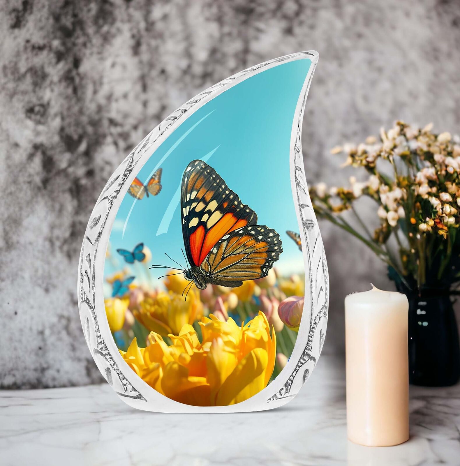 Teardrop UrnButterflies Fly In A Meadow Urns For Burial Urns For Women Ashes