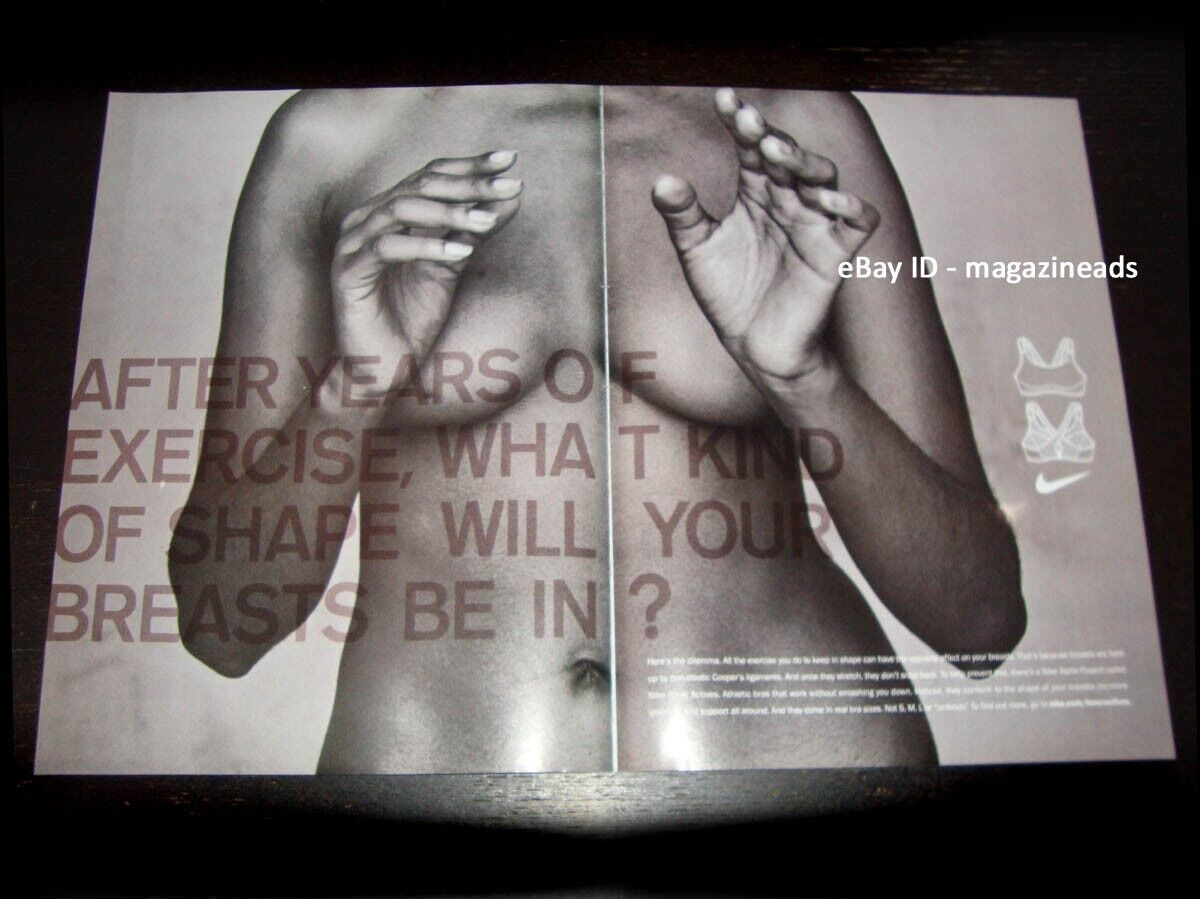vintage NIKE 2-Page Magazine PRINT AD Fall 1999 WOMAN COVERING BREASTS