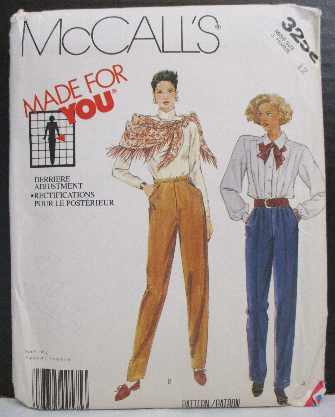 McCall\'s Pattern 3255 Misses Pants Size 12 Made for You Derriere Adjustment New