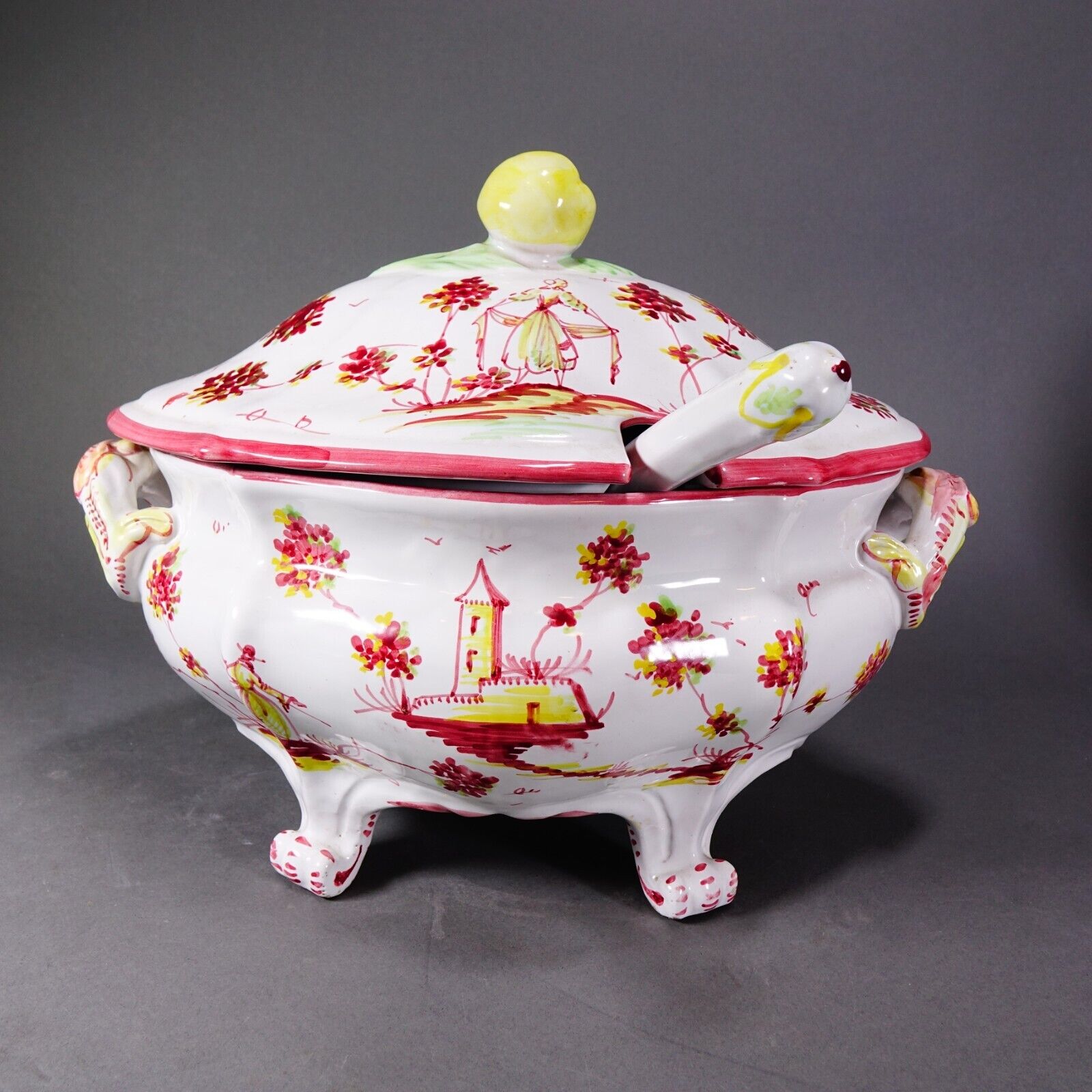 French Porcelain Footed Soup Tureen with Ladel Spoon