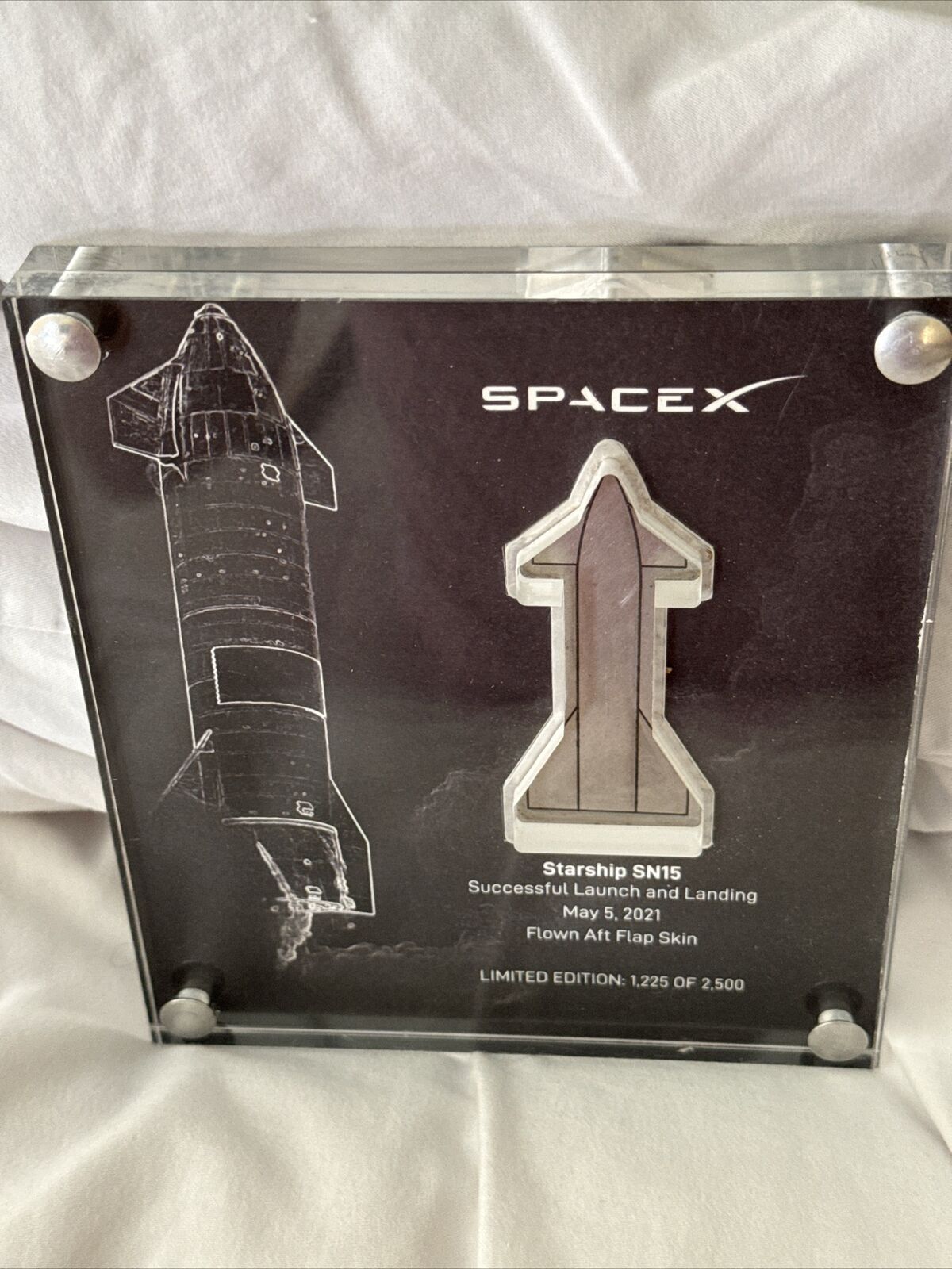 SPACEX - AUTHENTIC SN15 STARSHIP Flown AFT Flap Skin Employee Issued #1225
