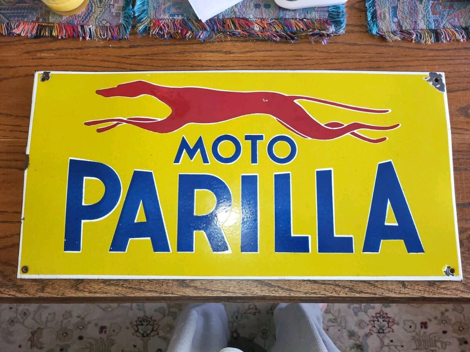 Rare Porcelain Moto Parilla Motorcycle Sign Bright Colors