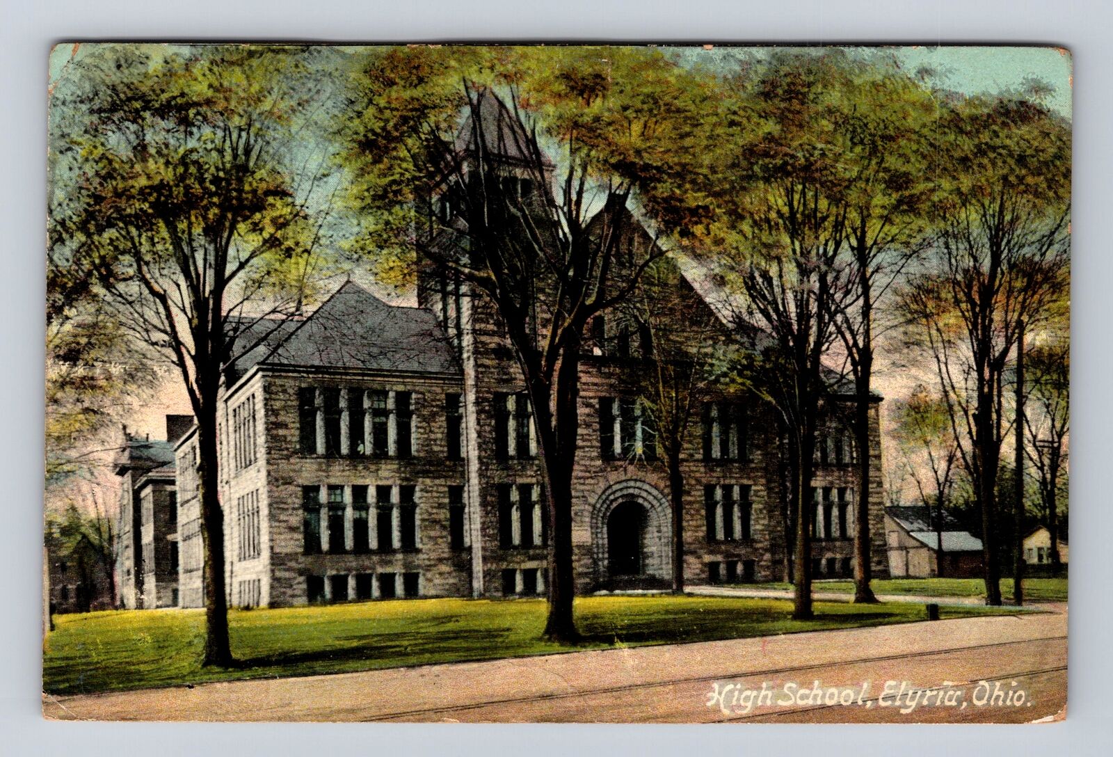 Elyria OH-Ohio, Stone High School Building, Antique Vintage c1909 Postcard