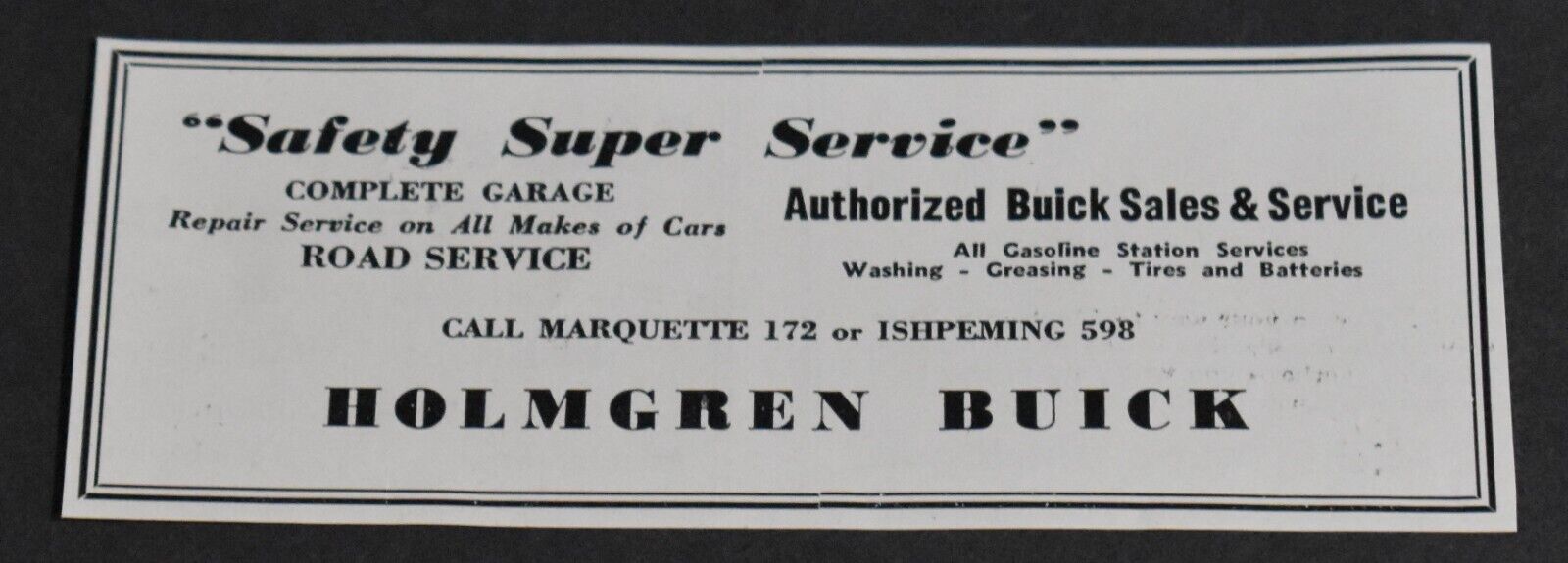 1947 Print Ad Michigan Marquette Ishpeming Holmgren Buick Complete Garage Car