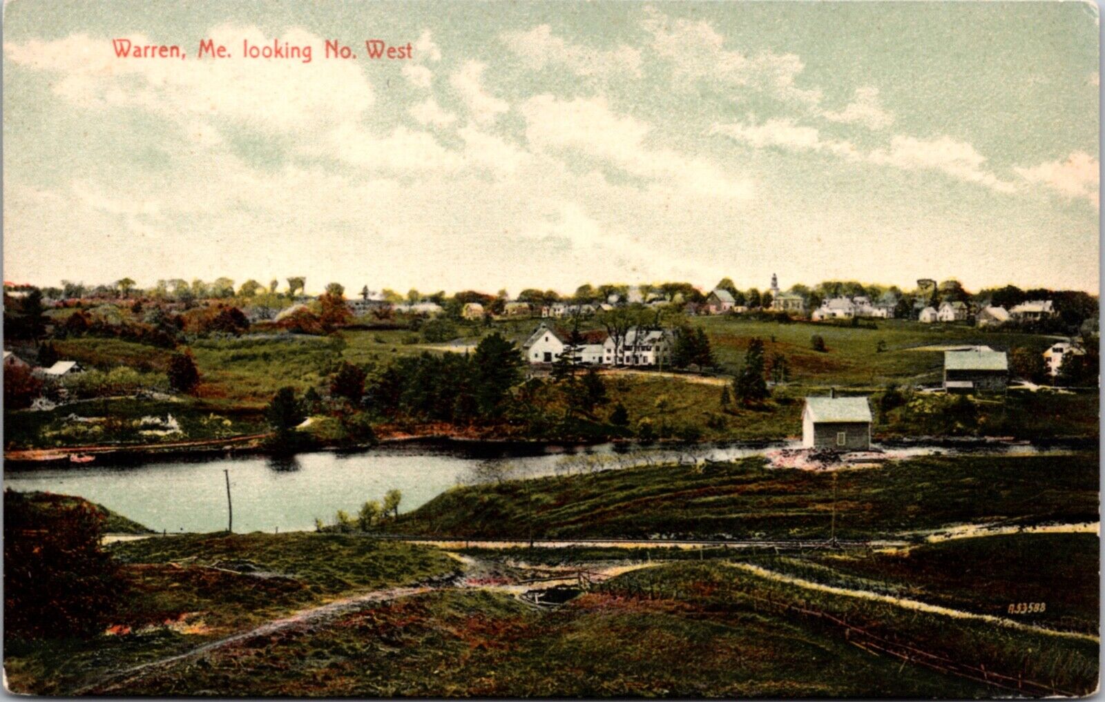 Postcard View of Warren, Maine Looking Northwest