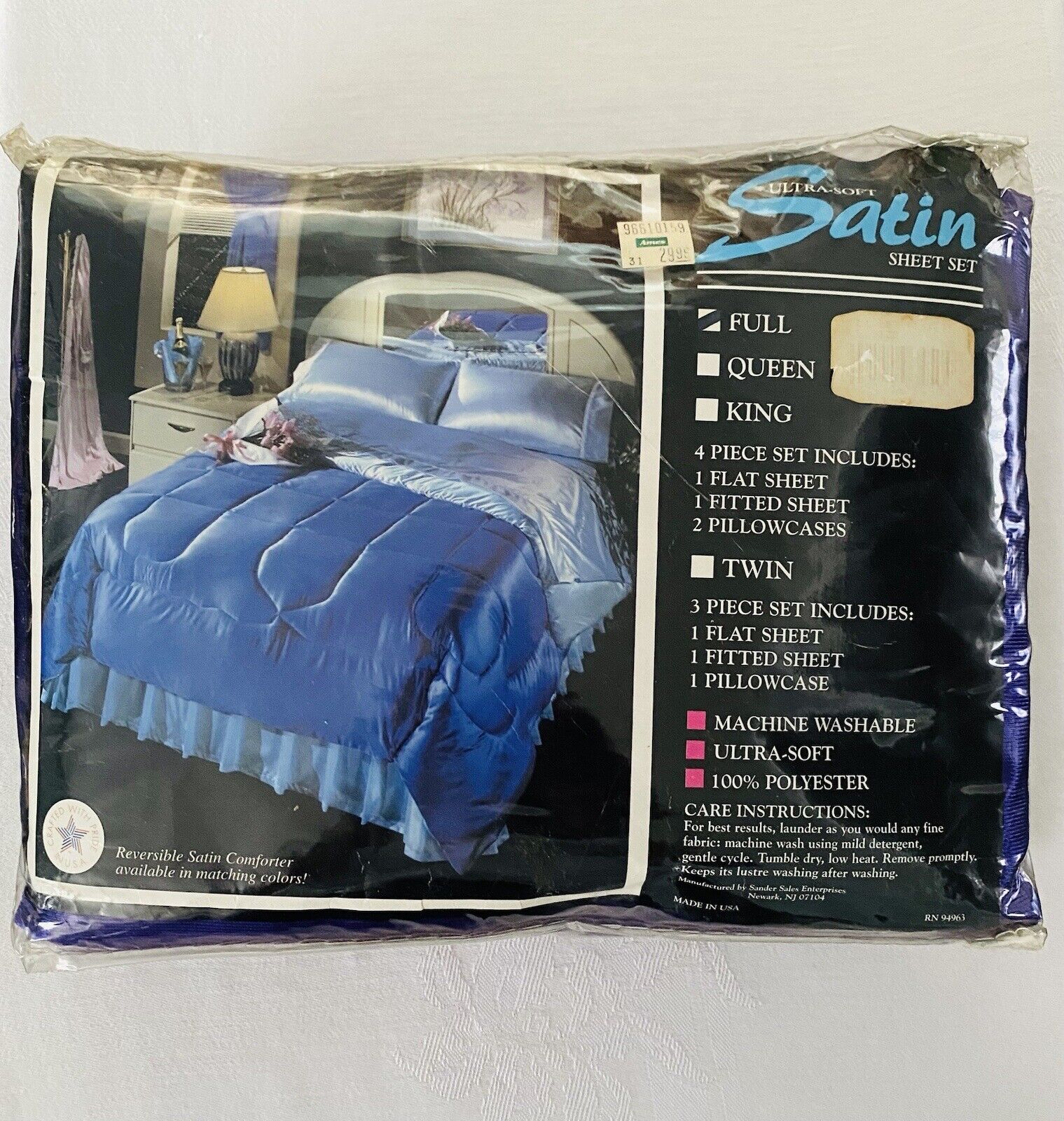 Vintage 80s Ultra Soft Purple Satin Bedding Full Size 4 Piece Sheet Set New NOS