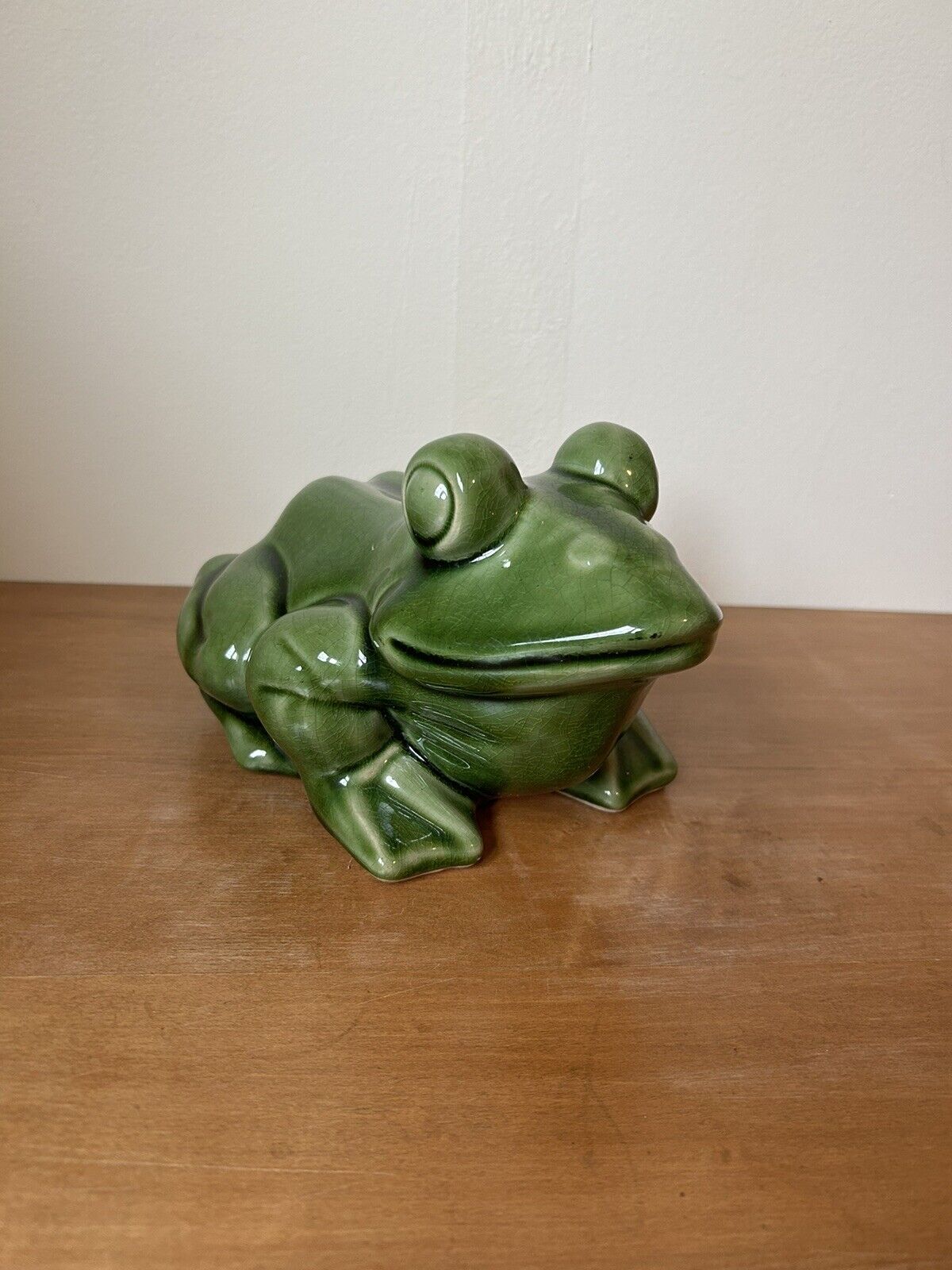 Vintage LARGE Mid Century Modern Glazed Ceramic Frog Toad Garden Statue Figure
