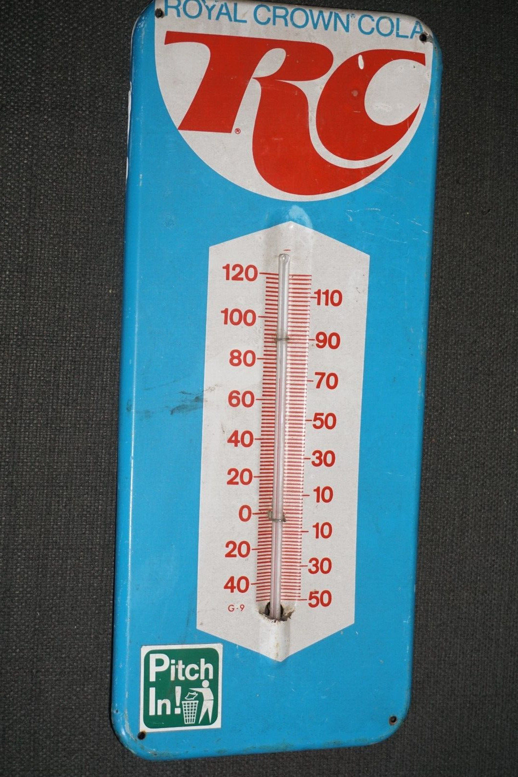 Original Vintage Royal Crown Cola Sign Metal RC Thermometer 1960s L2