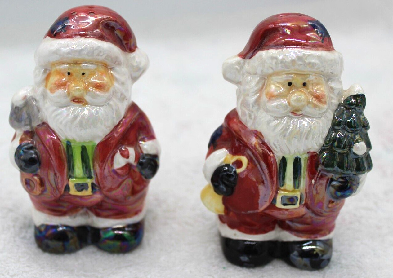 Vintage iridescent Santa Claus Salt and Pepper Shakers, Multicolor, China
