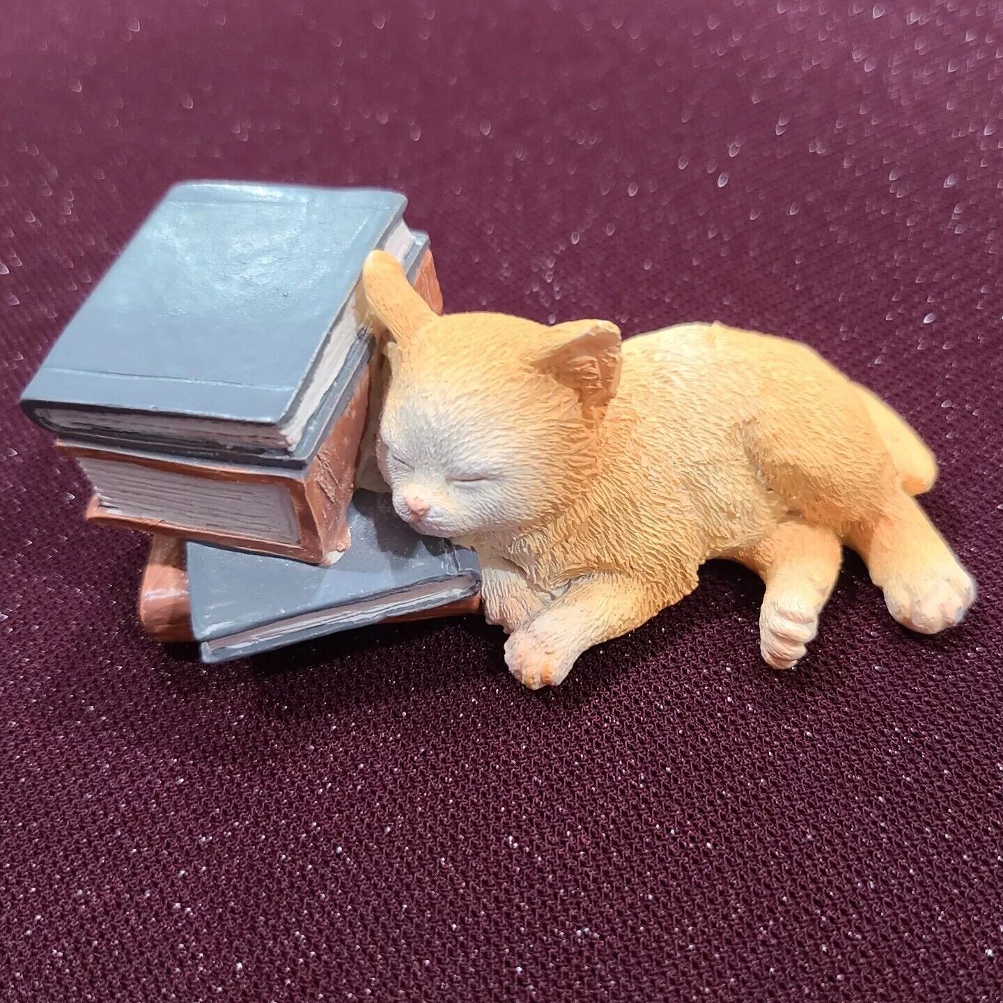 Orange Cat Nap Figurine Cat Sleeping on Stack of Books