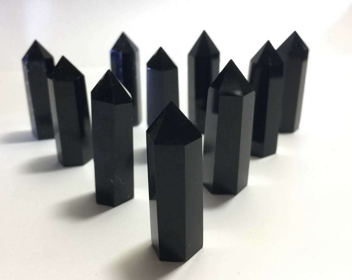 10pcs Mini 1.75'' Obsidian Black Volcanic Quartz Crystal Point Wand Tower