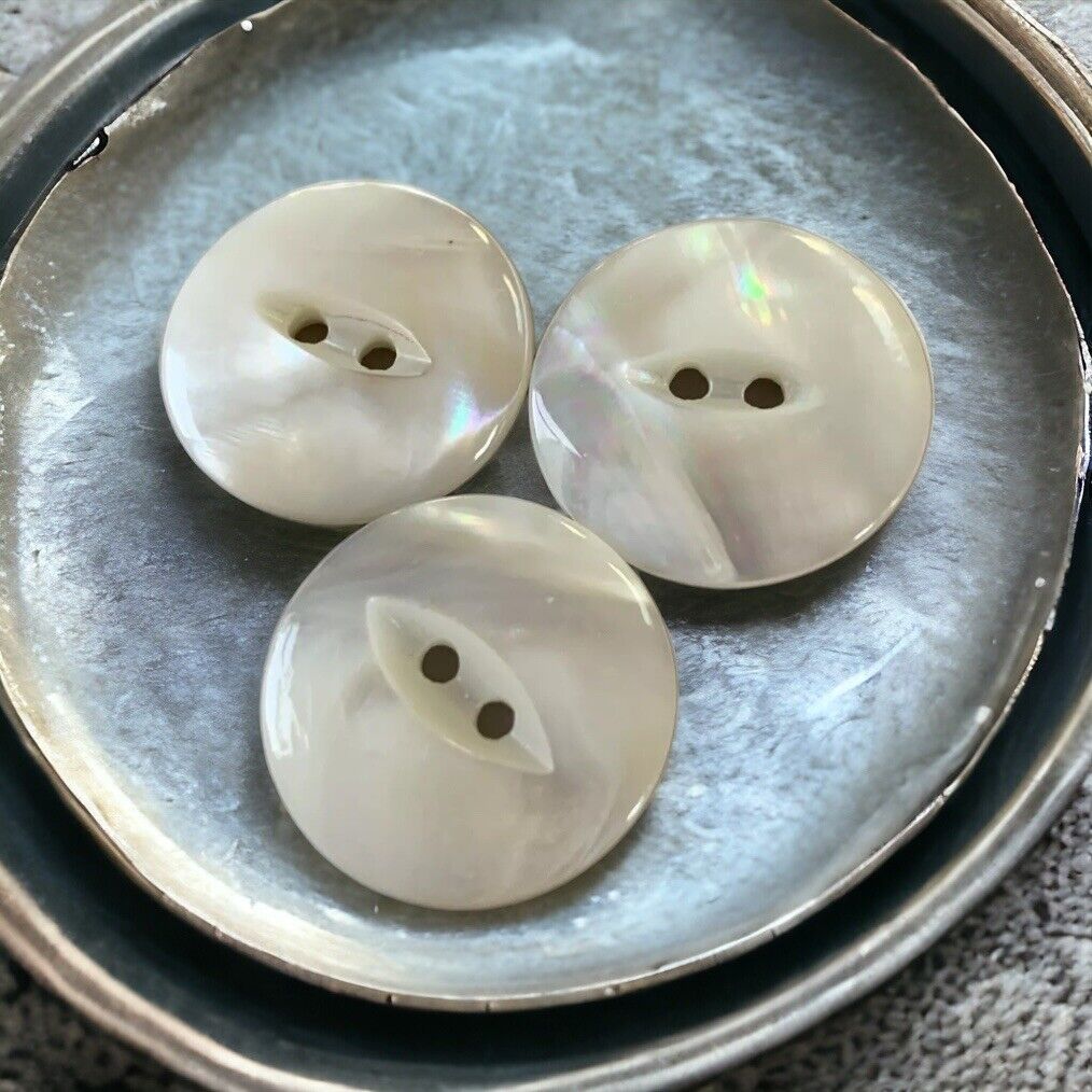 4 Antique Vintage Mother Of Pearl Shell Iridescent 2 Hole Buttons 3/4” Lot S42