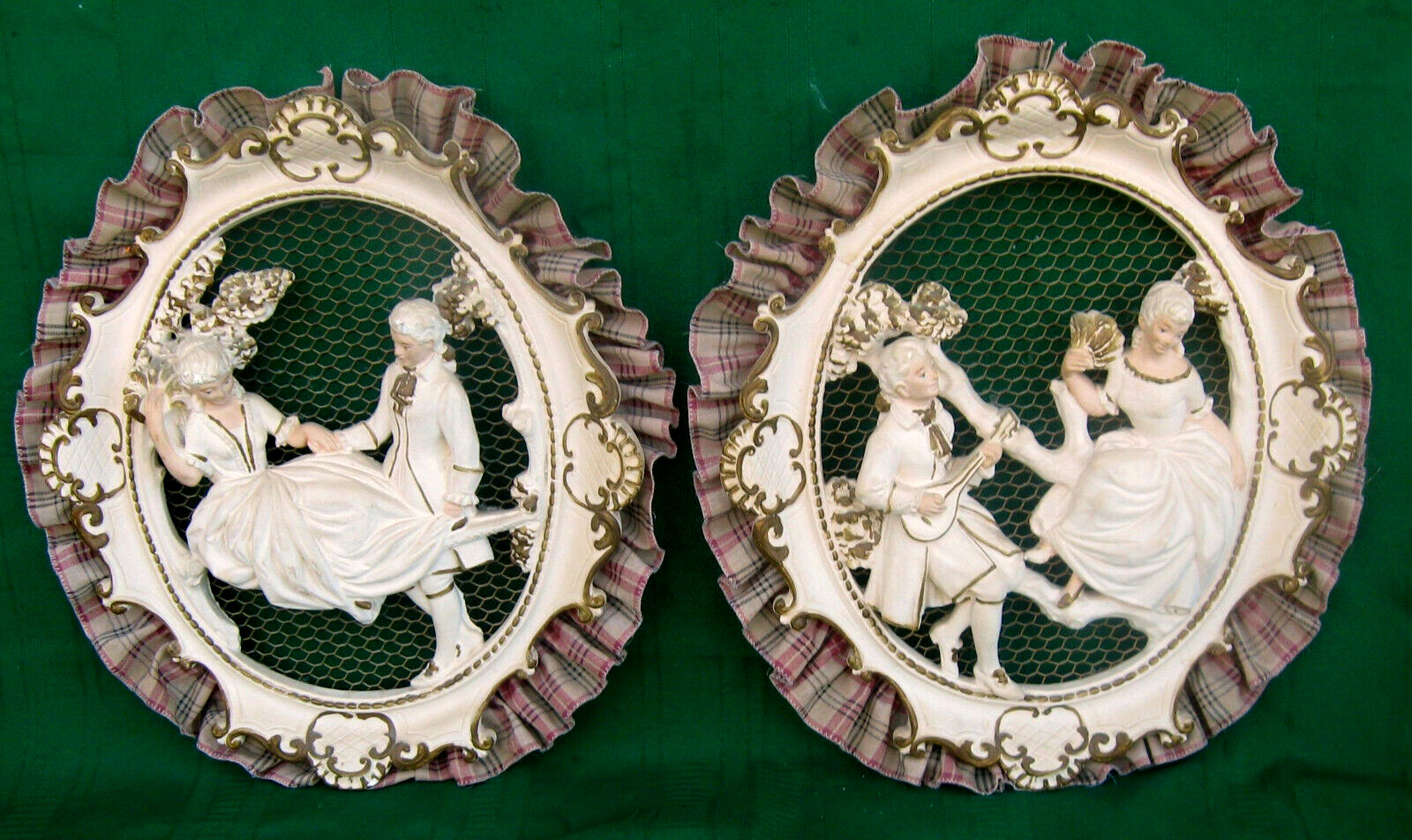 Pair of Large Courting Couple Chalkware Wall Plaques