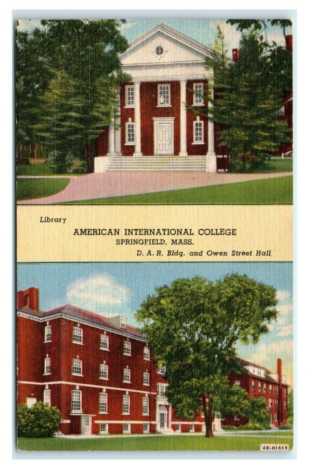 Postcard American International College, Springfield Mass L3