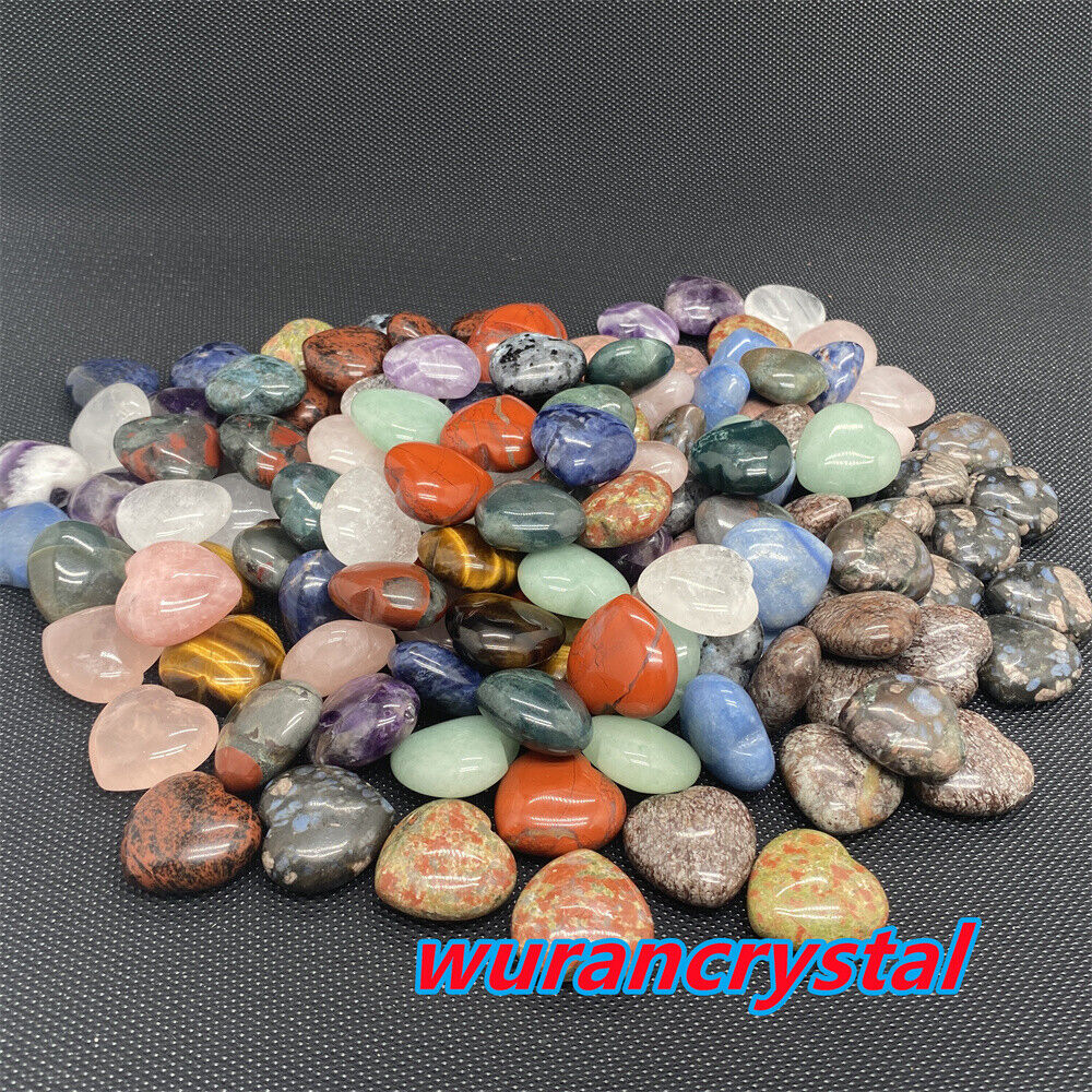 50pcs Wholesale Natural Mix crystal Quartz carved love Heart healing 30mm+