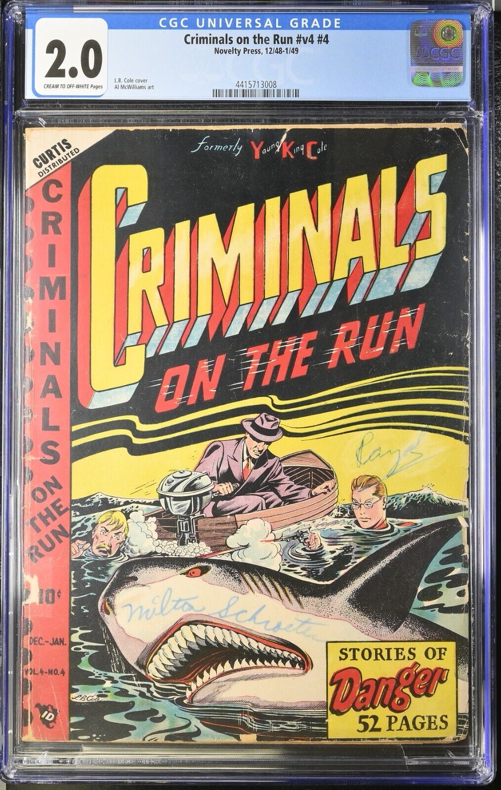 CRIMINALS ON THE RUN VOL 4 #4 CLASSIC L.B COLE SHARK COVER, CGC 2.0