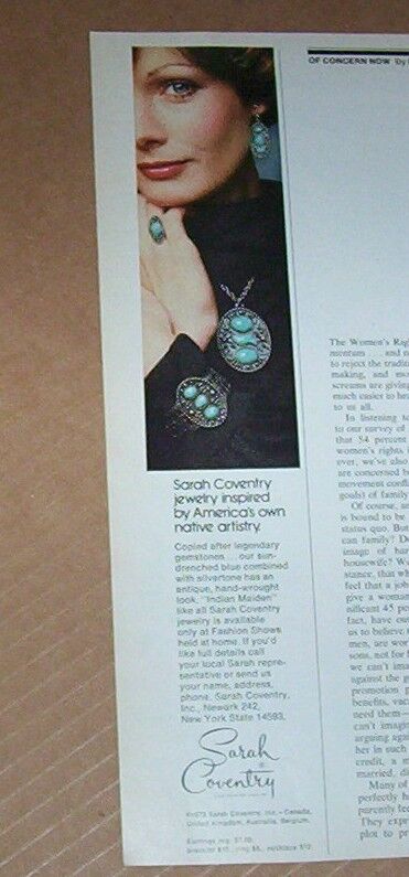 1973 print ad - Sarah Coventry fashion jewelry Indian Maiden vintage advertising