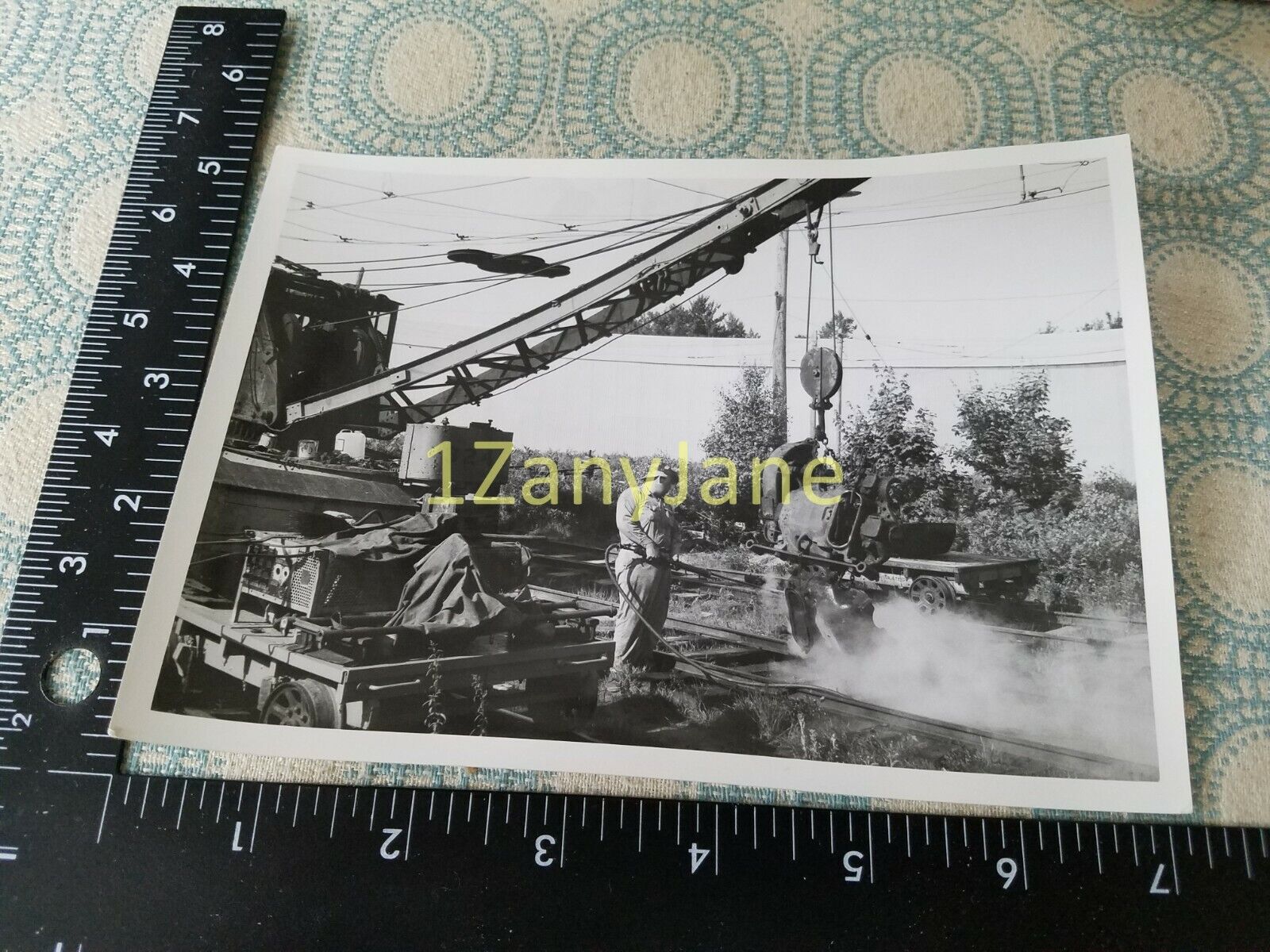 A039 VINTAGE TRAIN ENGINE PHOTO Railroad STEAMCLEANING MOTOR CASING, MAINE, 1971