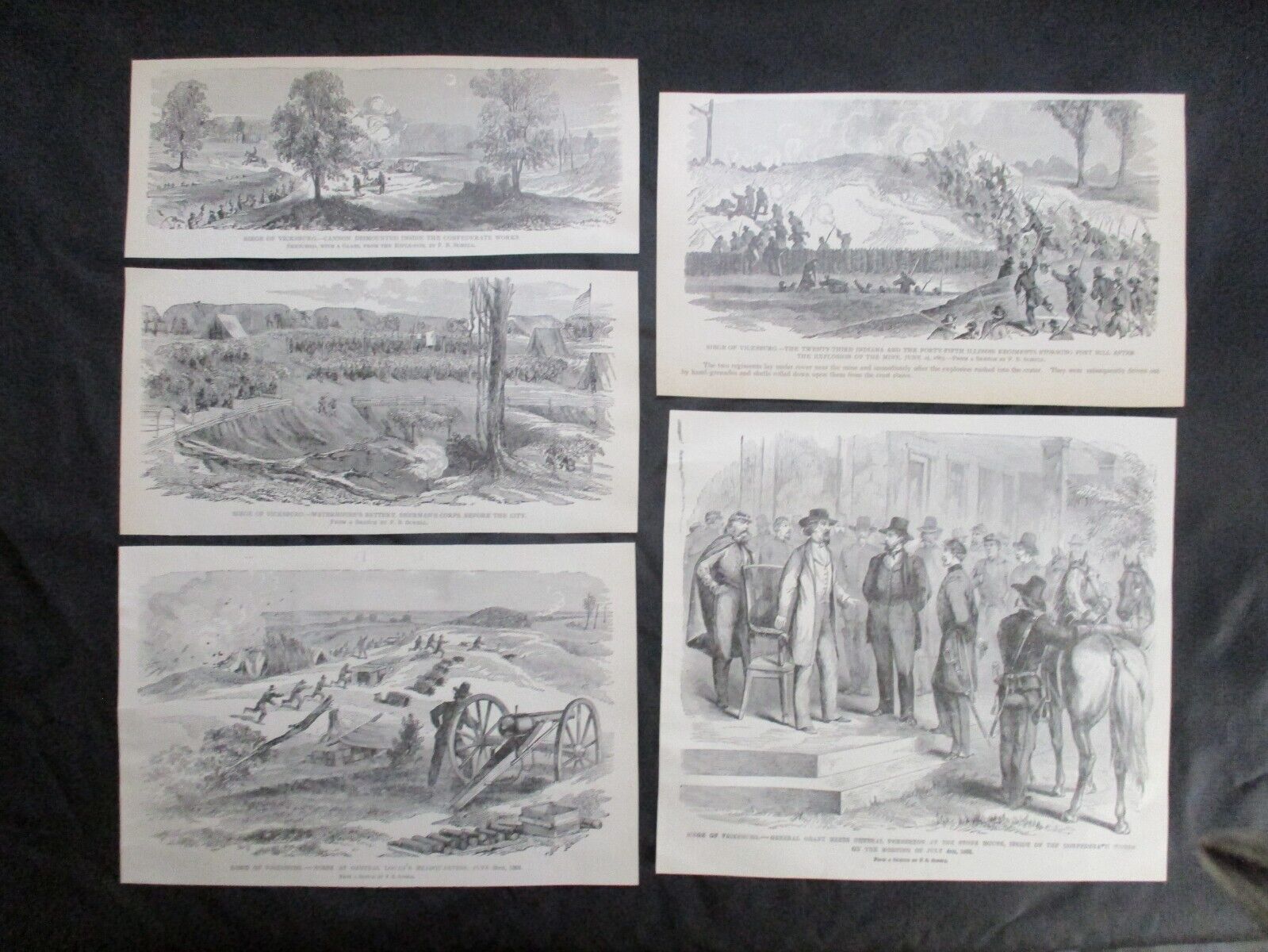 5 1885 Civil War Prints - Various Scenes of Vicksburg, Mississippi Siege, 1863