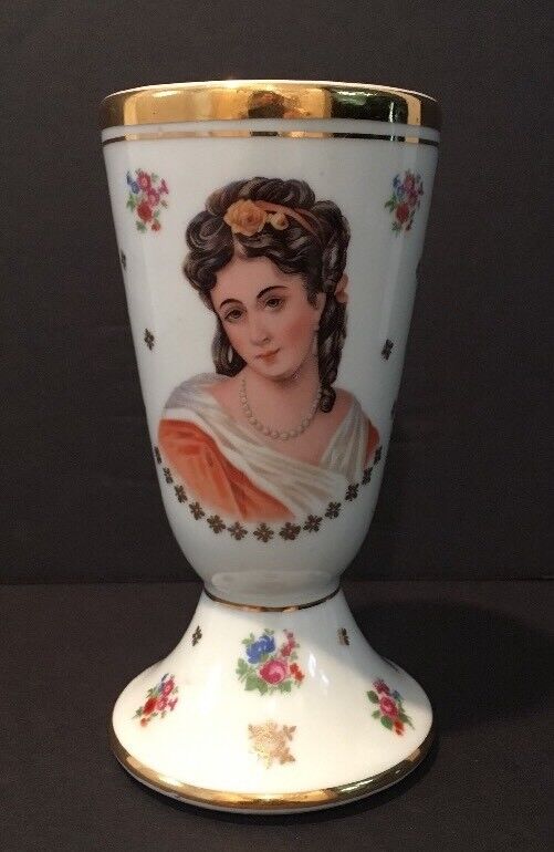Vintage Porcelain Limoges Victorian Lady Footed Goblet Floral Gold GH-R France