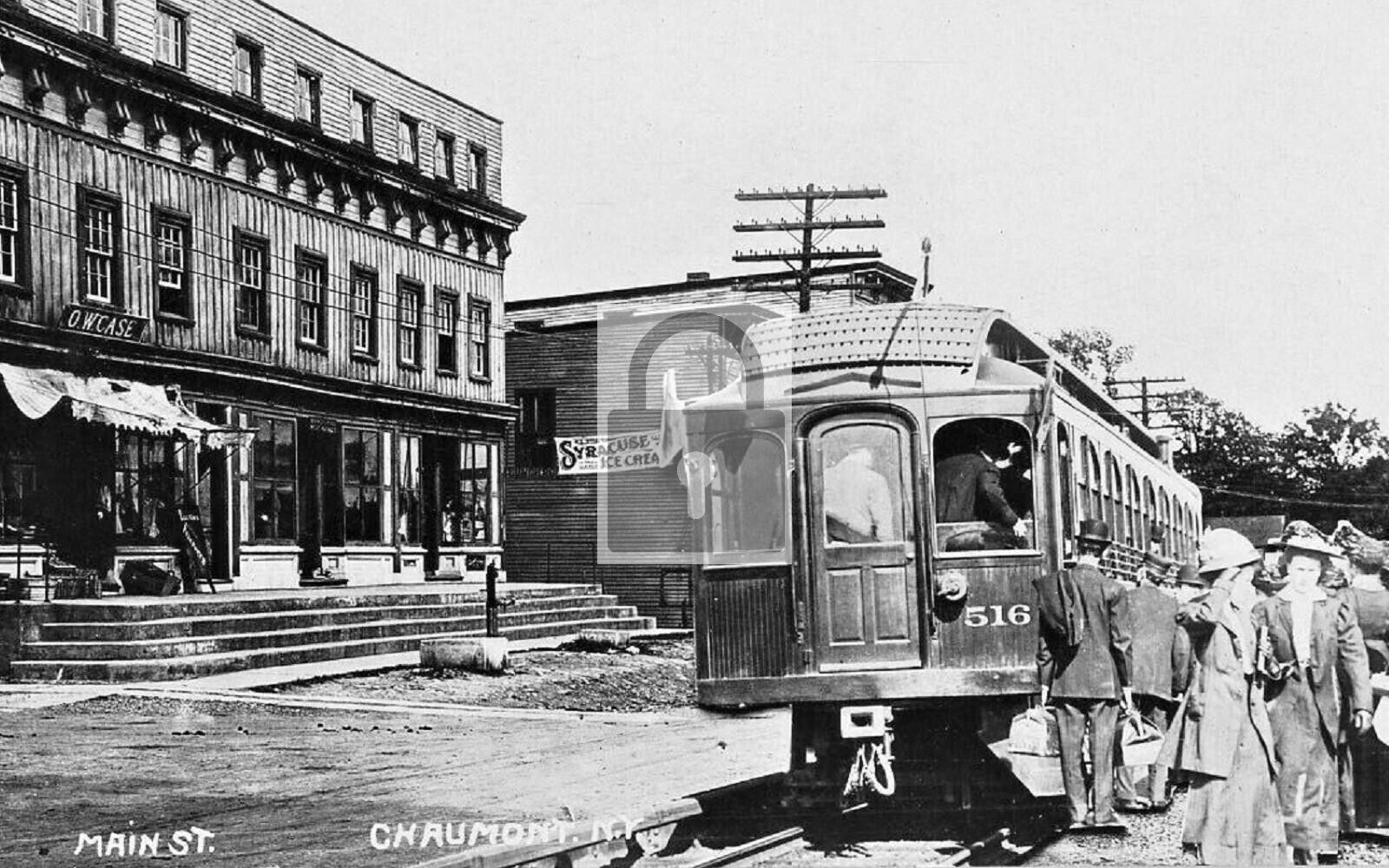 Main Street View Trolley Car Chaumont New York NY Reprint Postcard