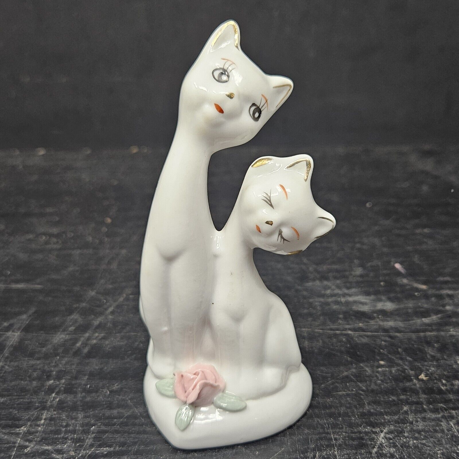 Vintage Porcelain White Long Neck Cat Figurines 5.5 Inches Tall