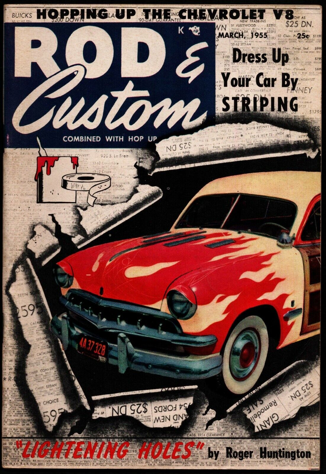 MARCH 1955 ROD & CUSTOM MAGAZINE, STRIPING, CHEVY V8 HOP, BAKERSFIELD DRAG
