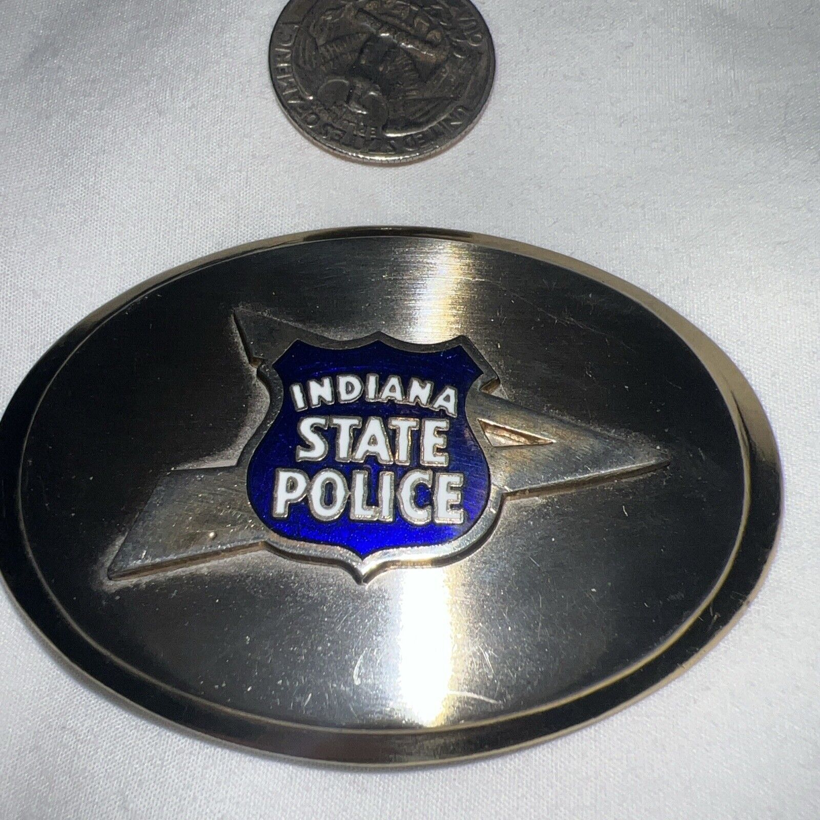 Indiana State Police Silver Vintage Belt Buckle - Obsolete