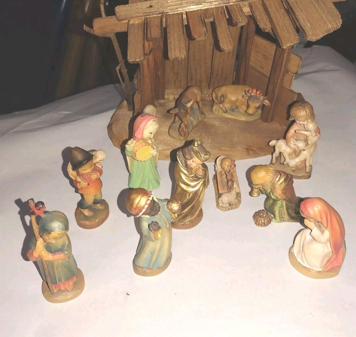ferrandiz anri Italian hand carved Christmas Nativity Set, stable+ 12 other...