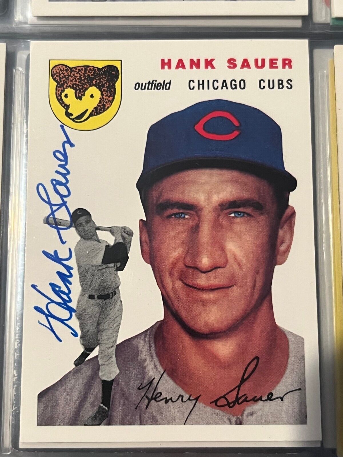 HANK SAUER signed Autographed Chicago Cubs 1954 Topps Archives Card #4