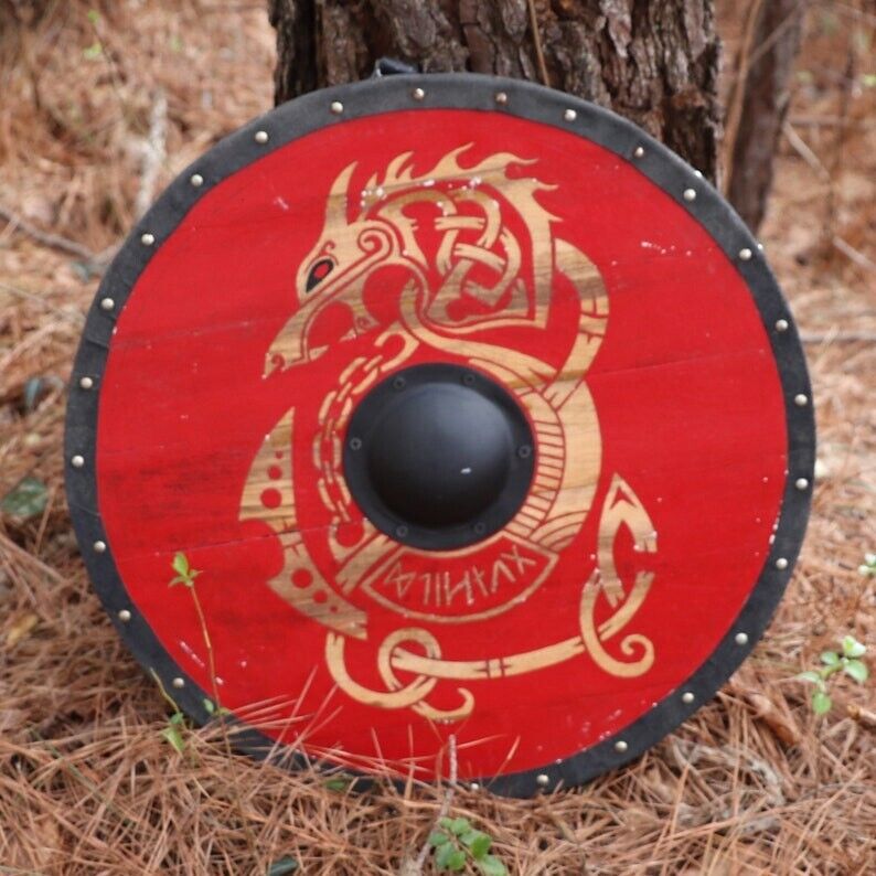 Fury of Fenrir Wooden Round Shield – Handmade Functional Woodcut Mythological
