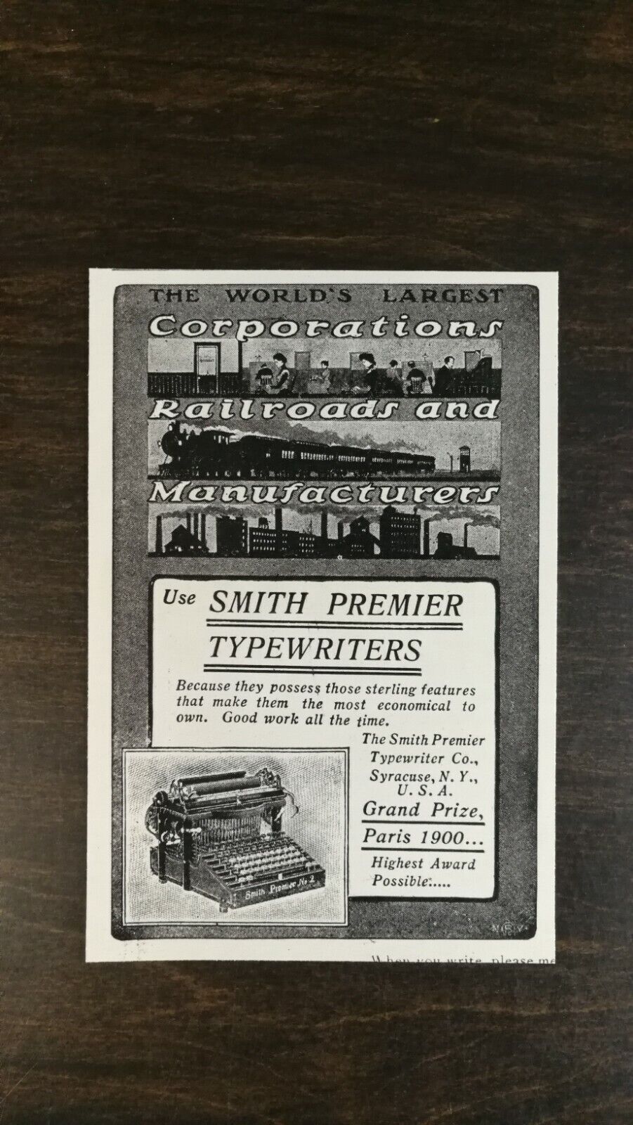 Vintage 1901 Smith Premier Typewriters Original Ad  721
