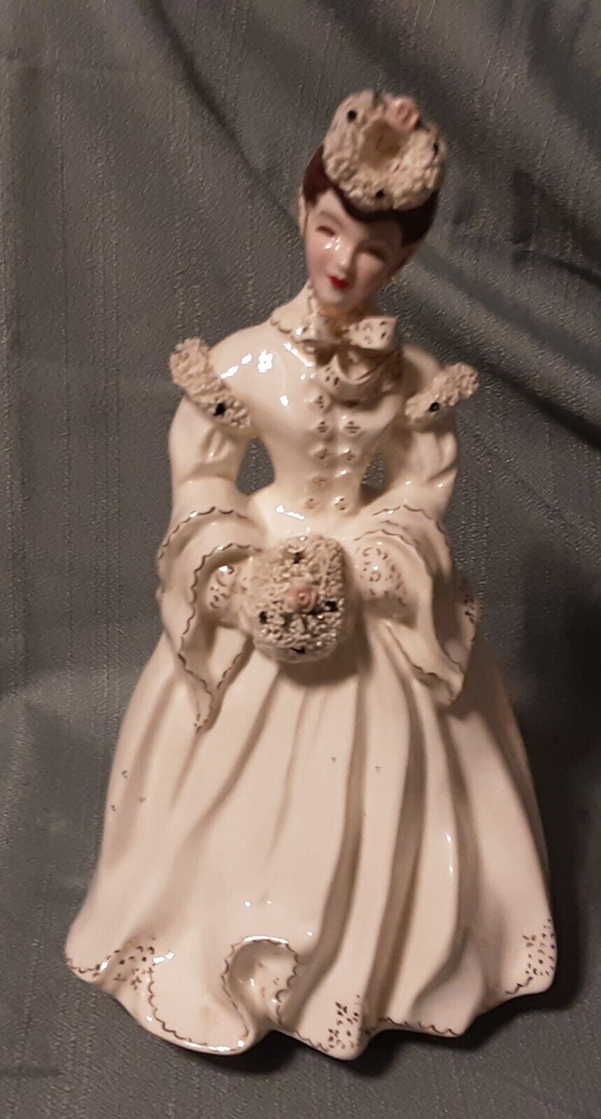 Vintage Florence Ceramics Delia, Brunette in White Dress Figurine